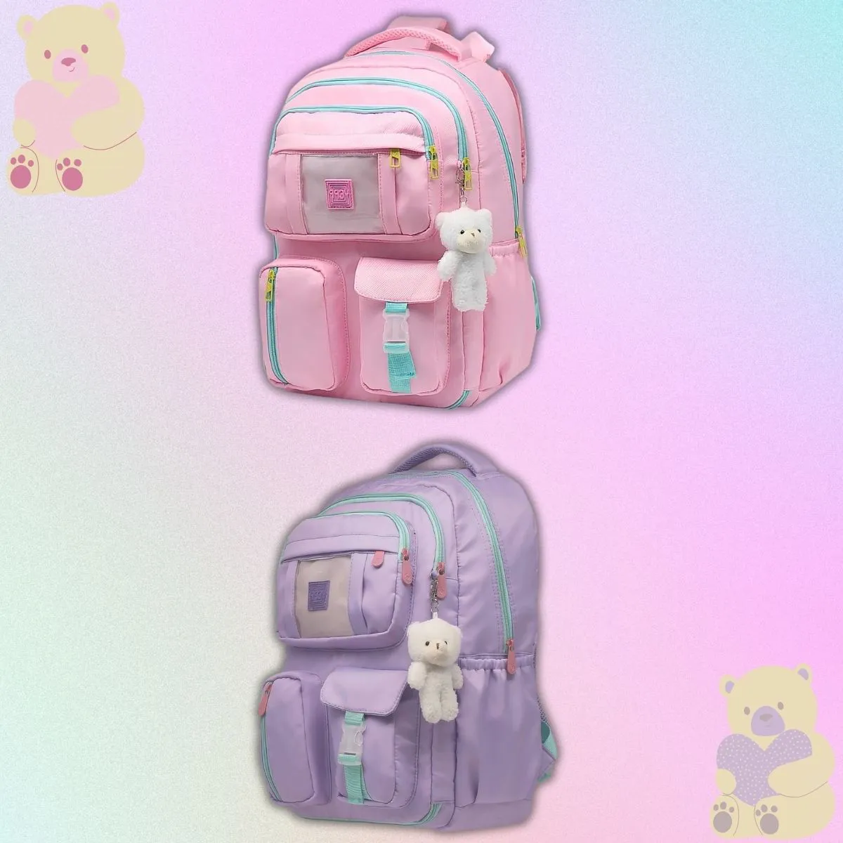 Mochila de Costas Juvenil Feminina Chaveiro Ursinho - Yepp - Imagem 2