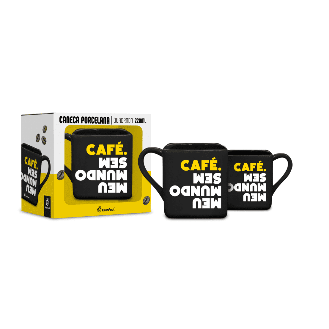PRODUTOS (74) Caneca de Porcelana Quadrada Temas 220ml Meu Mundo Sem Café - Barsfoot - Imagem 1
