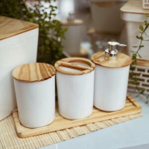 Kit para Banheiro 4 Peças em Plástico e Bambu Redondo One - Utility Nauá - Imagem 2