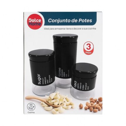 Conjunto de Potes com 3 Peças em Vidro + Aço Inox Will - Dolce Home