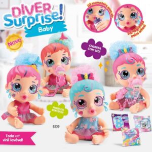 Boneca Baby Mama e Chora com 3 Saquinhos Surpresas Diver Surprise Sortida - Divertoys - Imagem 2