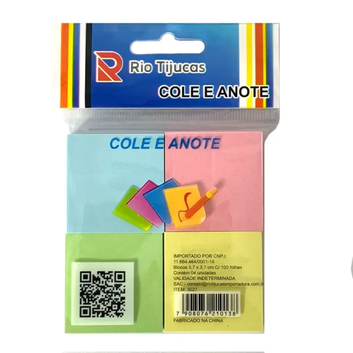 Bloco Post-It Cole e Anote com 4 Blocos 3,7x3,7cm de 100 Folhas - Rio Tijucas - Imagem 1