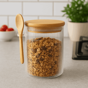 Pote Hermético de Vidro Borossilicato com Tampa e Colher de Bambu 550ml - Casíta - Imagem 2