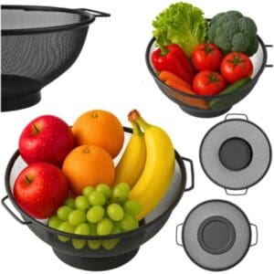 Cesto Escorredor Multiuso Preto de Aço Inox 18CM - Rio Home - Imagem 2