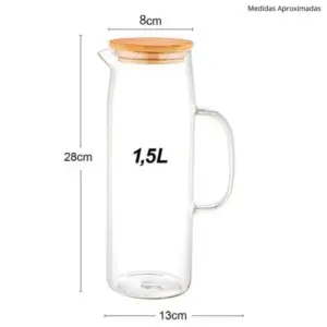 Jarra de Vidro Borosilicato de 1,5 Litros Com Tampa de Bambu - Imagem 3