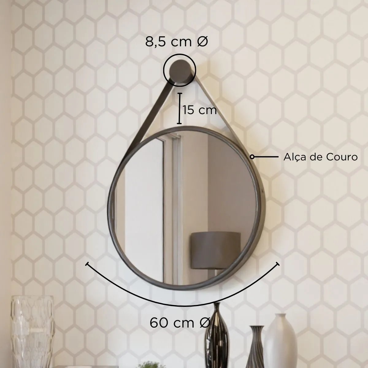 Espelho com alça Redondo 60cm Preto - Mev Glass - Imagem 3