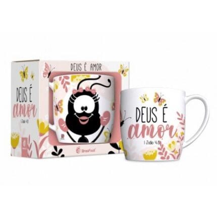 Caneca/Xícara Porcelana Smilinguido Deus é Amor 300ML - Brasfoot