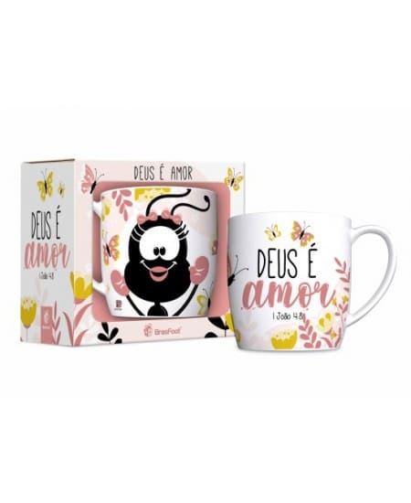 Caneca/Xícara Porcelana Smilinguido Deus é Amor 300ML - Brasfoot - Imagem 1