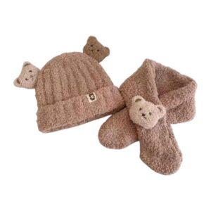 Conjunto com Touca e Cachecol Infantil Ursinho Tamanho Único MD-T163 Cor Sortida - JMD Import