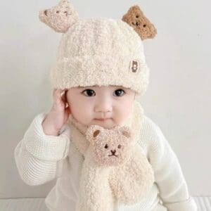 Conjunto com Touca e Cachecol Infantil Ursinho Tamanho Único MD-T163 Cor Sortida - JMD Import - Imagem 3