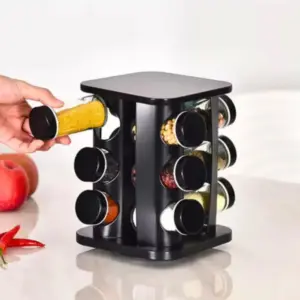 Porta Condimentos Giratório com 12 Potes de Vidro de 90g cada e Suporte e Tampas de Plástico - Em Casa Tem - Imagem 4