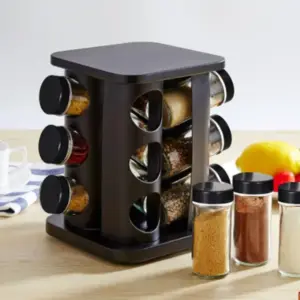 Porta Condimentos Giratório com 12 Potes de Vidro de 90g cada e Suporte e Tampas de Plástico - Em Casa Tem - Imagem 2