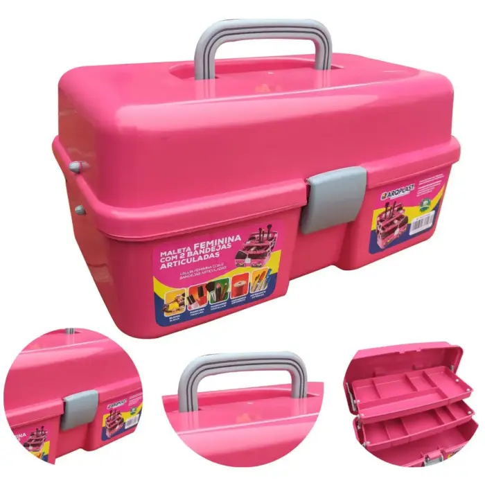 Maleta Feminina com 2 Bandejas Articuladas 33x20x16cm - Arqplast - Imagem 4