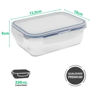Pote Hermético de Vidro Borossilicato Retangular com Tampa 330ml - Lehaví - Imagem 3