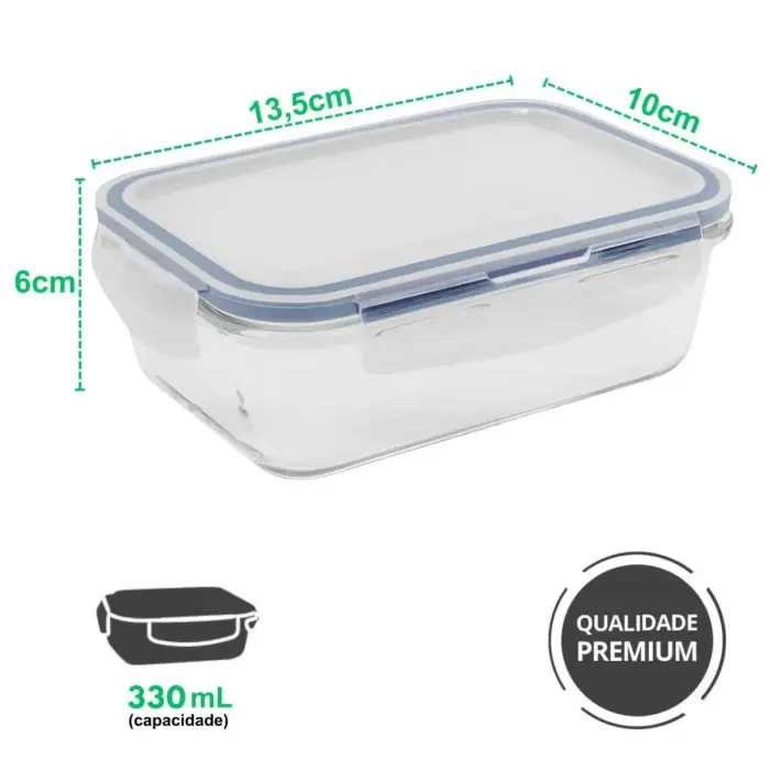 Pote Hermético de Vidro Borossilicato Retangular com Tampa 330ml - Lehaví - Imagem 3