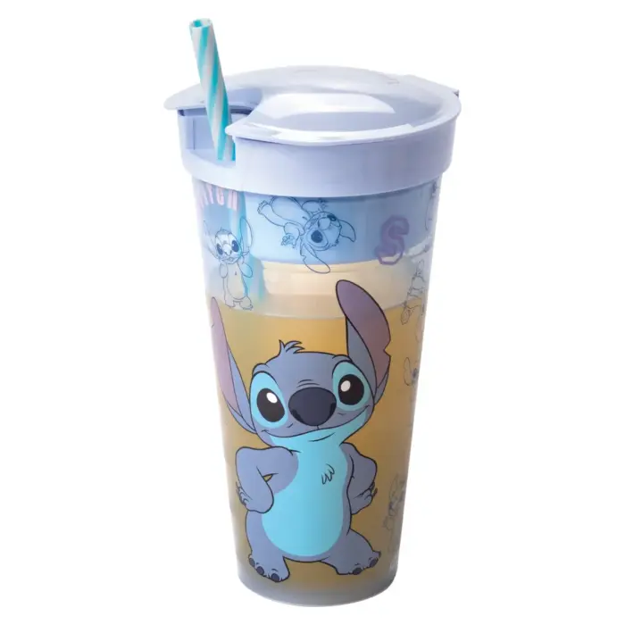 Copo 2 em 1 com Compartimento e Canudo Stitch 540ml - Plasútil - Imagem 3