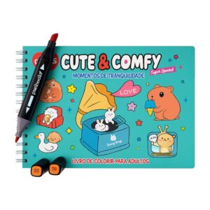 Livro para Colorir Estilo Bobbie Goods Cute & Comfy Momentos de Tranquilidade + 1 Caneta Touch Ponta Dupla Grátis