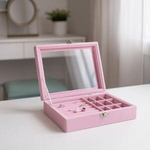 Estojo/Porta Joias Oragnizador com Divisórias e Tampa Transparente Aveludado 20x15x5cm Sortido - Imagem 4