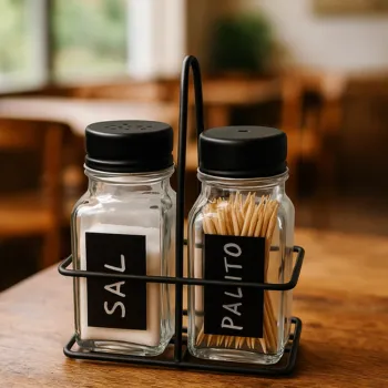 Conjunto para Mese com Saleiro e Paliteiro de Vidro com Suporte de Metal - Em Casa Tem - Imagem 4