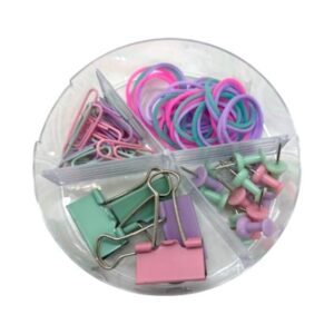 Kit Escritório com Clip taxinha mais prendedor e Elastico com Quatro Divisoria-Amigold
