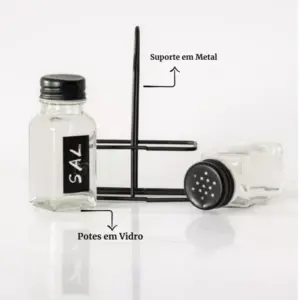 Conjunto para Mese com Saleiro e Paliteiro de Vidro com Suporte de Metal - Em Casa Tem - Imagem 5