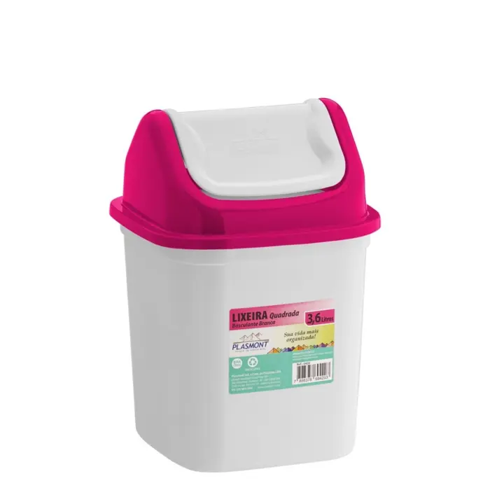 Lixeira Quadrada Basculante de Plástico Branca Sortida 3,6L - Plasmont - Imagem 5