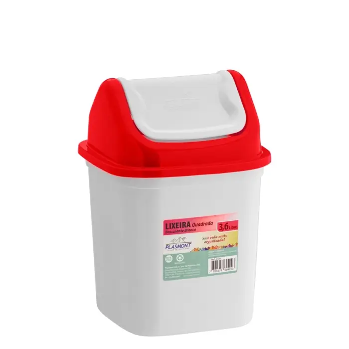 Lixeira Quadrada Basculante de Plástico Branca Sortida 3,6L - Plasmont - Imagem 4