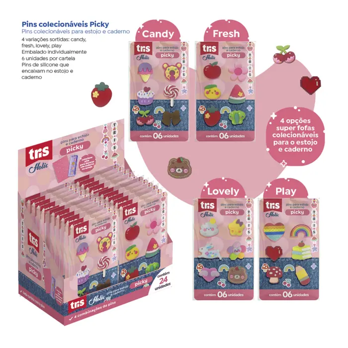 Cartela com 6 Unidades de Pins / Broche / Pingente para Estojo, Caderno e Crocs Picky Holic - Tris - Imagem 2