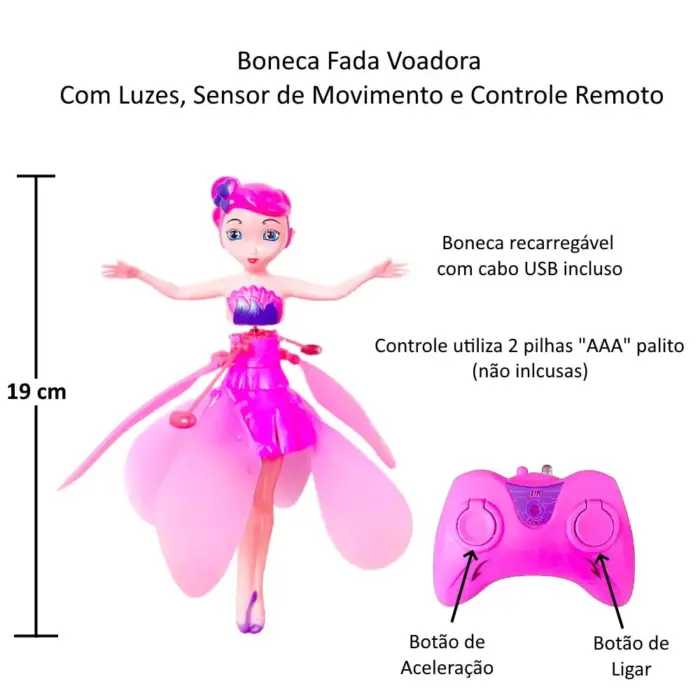 Boneca Fada das Florese que Voa com Controle Remoto - Toy King - Imagem 3