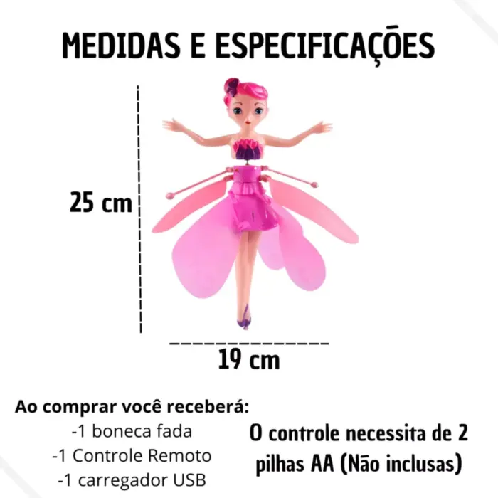 Boneca Fada das Florese que Voa com Controle Remoto - Toy King - Imagem 4
