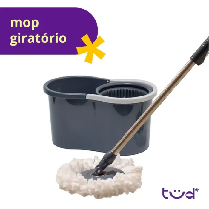 Mop Girátório Com Balde de 9 Litros e Esfregão de Micro Fibra - tud* - Imagem 3