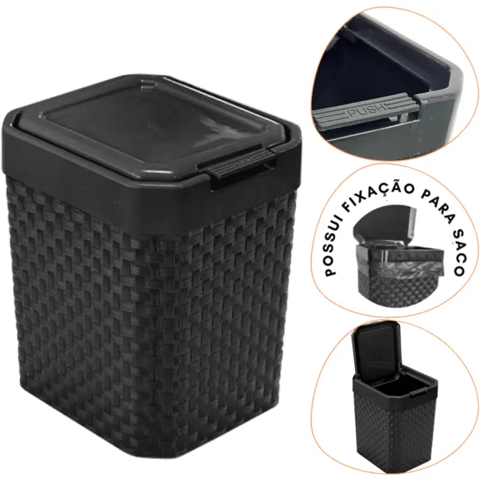 Lixeira Rattan de Pia 5 Litros com Tampa Click - ArqPlast - Imagem 2