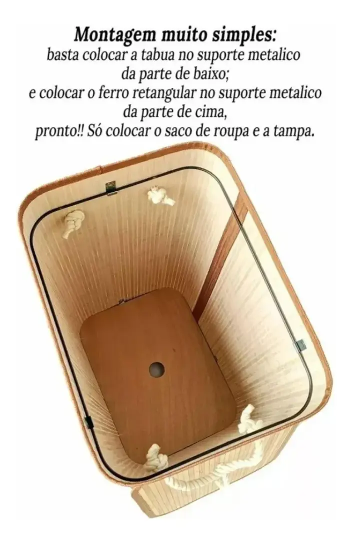 Cesto organizador de 72 Litros com Alças de 40x30x60cm em Bambu com Algodão - Casita - Imagem 5