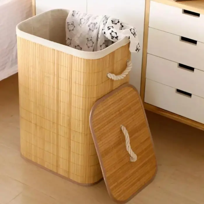 Cesto organizador de 72 Litros com Alças de 40x30x60cm em Bambu com Algodão - Casita - Imagem 4