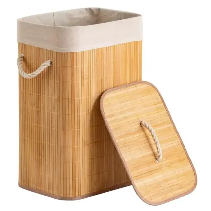 Cesto organizador de 72 Litros com Alças de 40x30x60cm em Bambu com Algodão - Casita