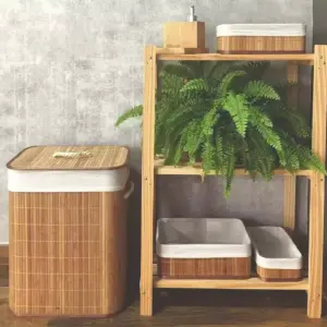 Cesto organizador de 72 Litros com Alças de 40x30x60cm em Bambu com Algodão - Casita - Imagem 2