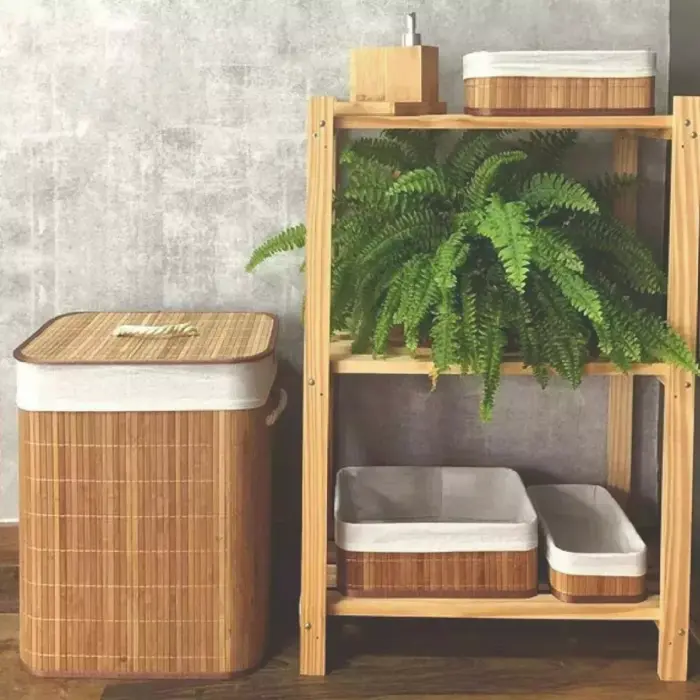 Cesto organizador de 72 Litros com Alças de 40x30x60cm em Bambu com Algodão - Casita - Imagem 2