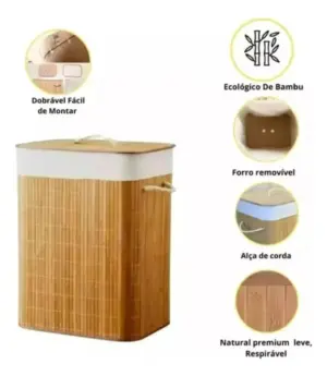 Cesto organizador de 72 Litros com Alças de 40x30x60cm em Bambu com Algodão - Casita - Imagem 8