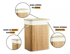 Cesto organizador de 72 Litros com Alças de 40x30x60cm em Bambu com Algodão - Casita - Imagem 7