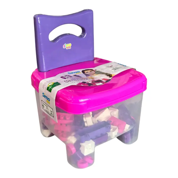 Cadeirinha Magic Block Infantil Rosa com 70 Peças - Simo Toys - Imagem 1