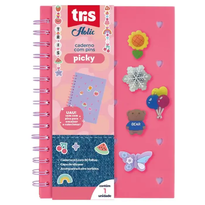 Caderno com Capa de Silicone Picky + Pin Holic 80 Folhas - Tris - Imagem 3