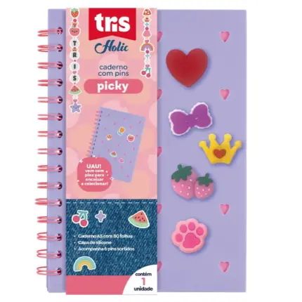 Caderno com Capa de Silicone Picky + Pin Holic 80 Folhas - Tris