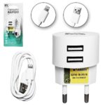 Carregador Rápido Com 2 Saidas USB de 3.6A e Cabo I9 - Maxmidia