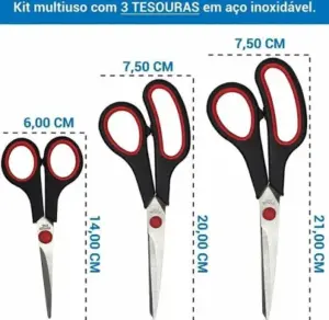 Kit de 3 Tesouras 5"/8"/8" com Lamina de Aço Inoxidável - MB Utility - Imagem 3