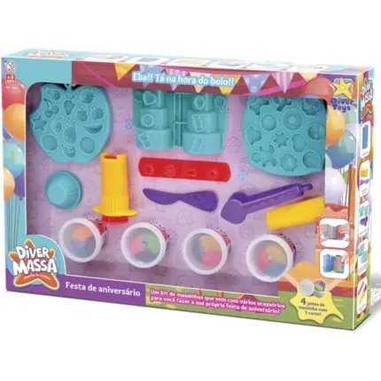 Brinquedo Massa de Modelar Festa de Aniversário com Acessórios - DiverToys
